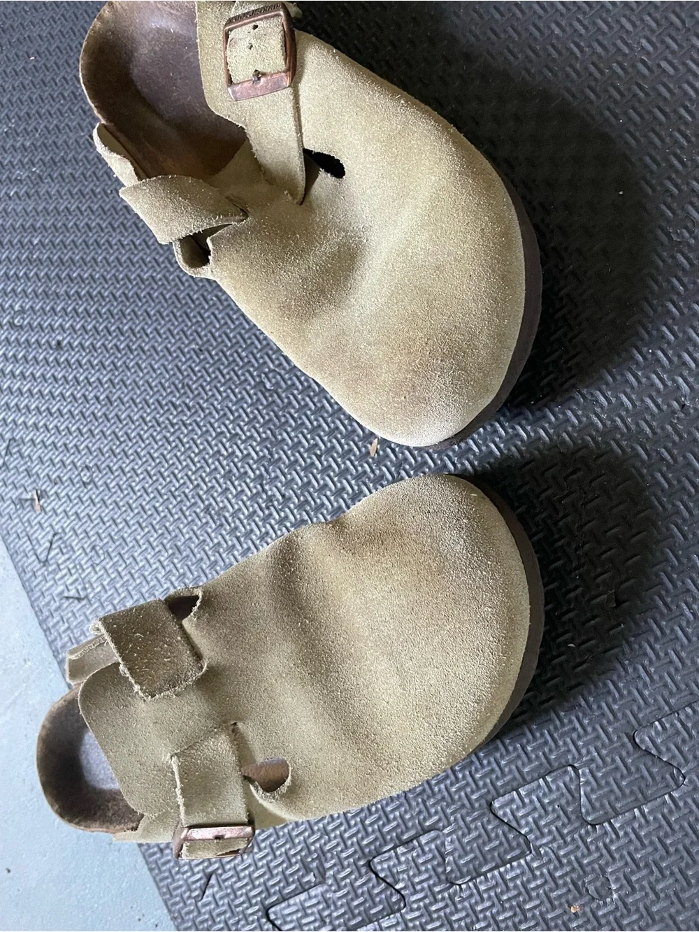 Birkenstock Beige Suede Slip-On Clogs with Buckle